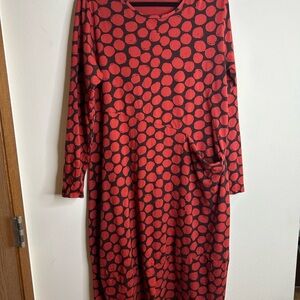 Fenini cotton Red Polka Dot Long Sleeve Dress womens L geometric polka dots